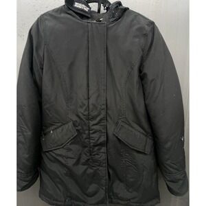 Vtg Woolrich Down Jacket Women S Black Pockets Hood Outdoor Warm Coat Heritage